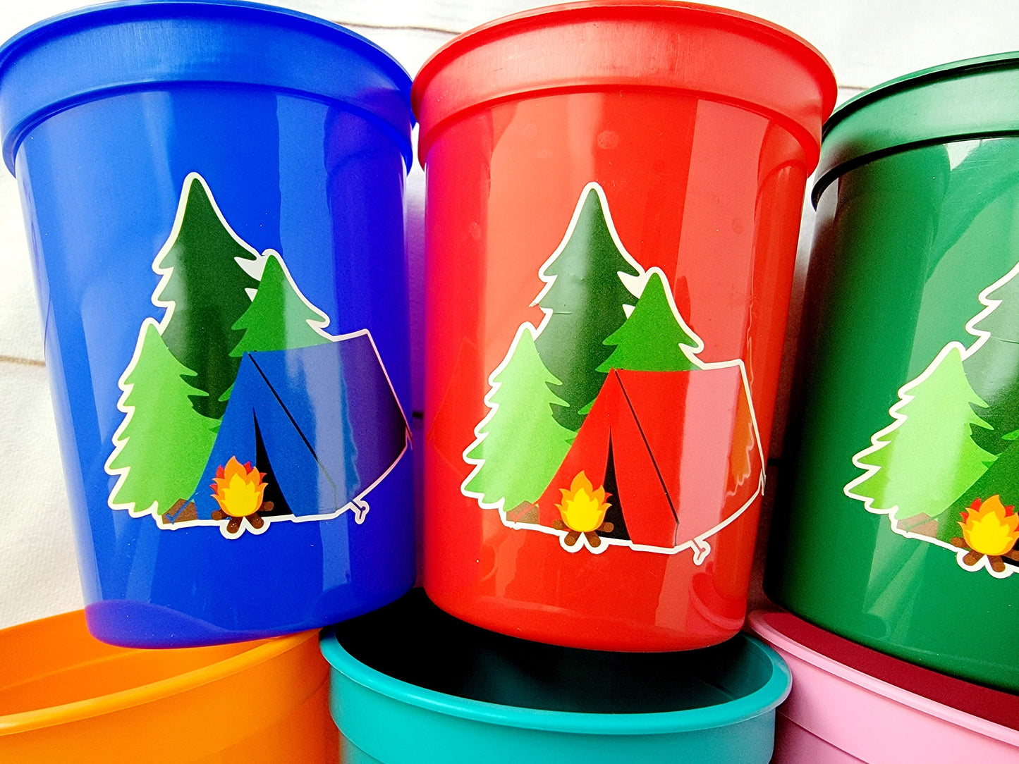 CAMPING PARTY CUPS Personalized Camping Party Cups Camping Birthday Party Camp Party Decorations Camp Bachelorette Cups Camping Party Favors
