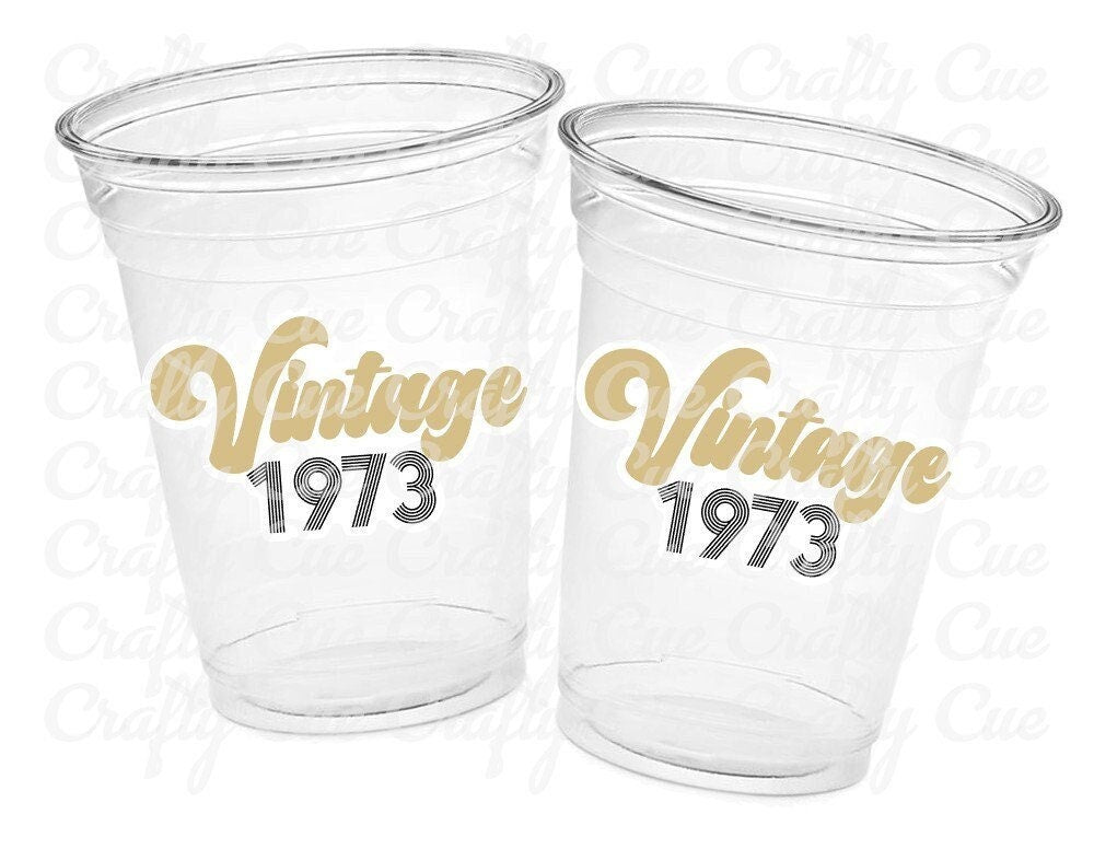 50th PARTY CUPS - 50 and Fabulous 50th Birthday Party 50th Birthday Favors Vintage 1973 Cups 50th Party Decorations 1973 Birthday Party Cups