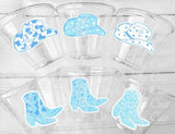 COWBOY PARTY CUPS -Cowboy Cups Cowboy Party Decorations Cowboy Baby Shower Decorations Baby Sprinkle Cowgirl Boots Birthday Decor Favor Blue