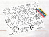 Surf Birthday Coloring Page, The Big One Coloring Page, 1st Birthday Coloring Page, Surf Birthday Party Favors, Surfs Up Surfer Catch A Wave
