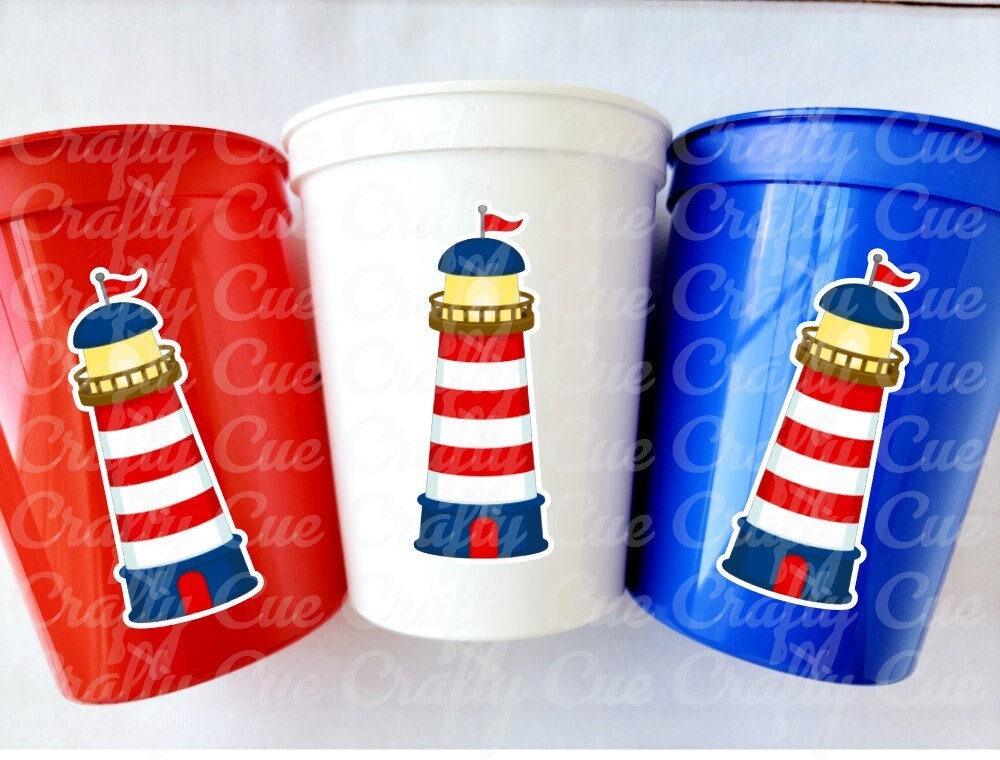 LIGHTHOUSE PARTY CUPS - Nautical Party Cups Nautical Cups Nautical Birthday Nautical Party Nautical Party Favors Nautical Baby Shower Cups