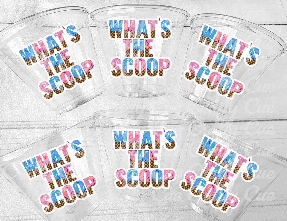 WHAT'S THE SCOOP Ice Cream Cups Ice Cream Gender Reveal Party Ice Cream Baby Shower Pink Blue Ice Cream Baby Shower Ice Cream Party Favors