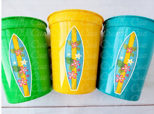 Surf Birthday Cups, The Big One Cups, Hawaii Party Cups, Surf Birthday Party Favor, Surfing Cups, Surfs Up, Surfer, Catch A Wave, Beach Cups
