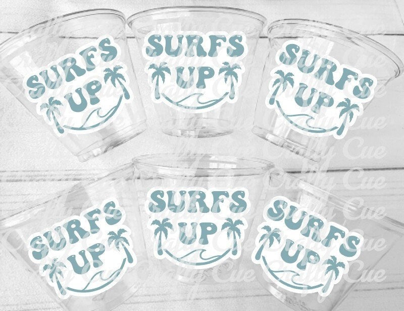 Surf Birthday Cups, The Big One Cups, 1st Birthday Party Cups, Surf Birthday Party Favors, Surfing Party Cups Surfs Up, Surfer, Catch A Wave