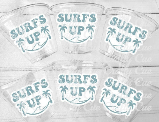 Surf Birthday Cups, The Big One Cups, 1st Birthday Party Cups, Surf Birthday Party Favors, Surfing Party Cups Surfs Up, Surfer, Catch A Wave
