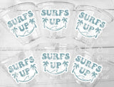 Surf Birthday Cups, The Big One Cups, 1st Birthday Party Cups, Surf Birthday Party Favors, Surfing Party Cups Surfs Up, Surfer, Catch A Wave