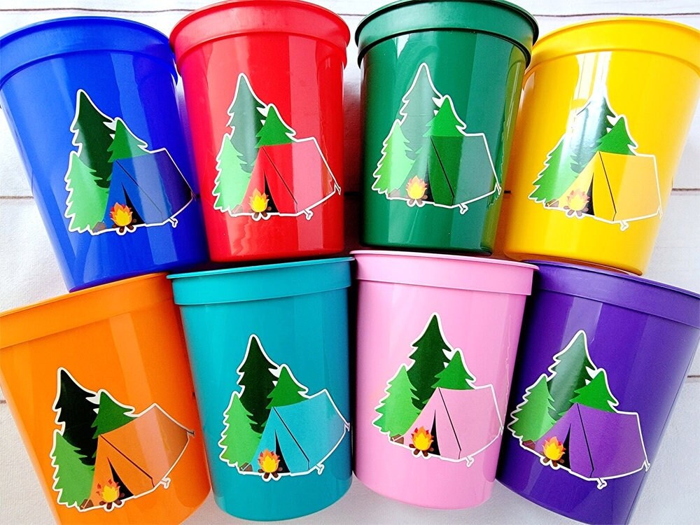 CAMPING PARTY CUPS Personalized Camping Party Cups Camping Birthday Party Camp Party Decorations Camp Bachelorette Cups Camping Party Favors