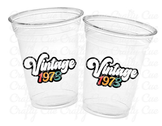50th PARTY CUPS - 50 and Fabulous 50th Birthday Party 50th Birthday Favors Vintage 1973 Cups 50th Party Decorations 1973 Birthday Party Cups