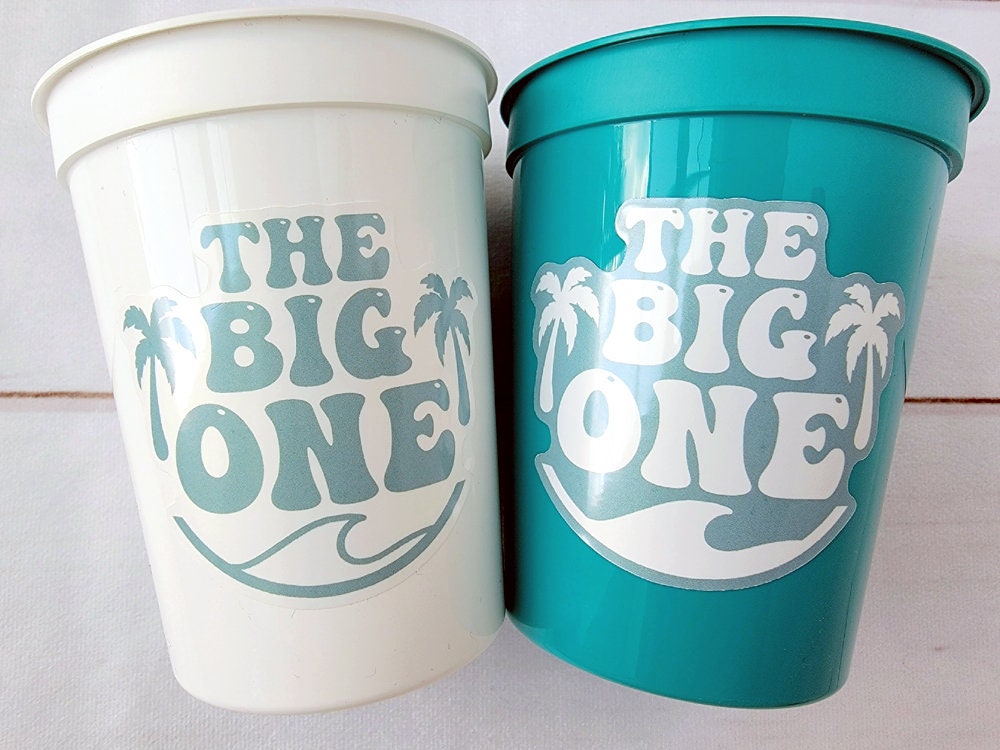 Surf Birthday Cups, The Big One Cups, Hawaii Party Cups, Surf Birthday Party Favor, Surfing Cups, Surfs Up, Surfer, Catch A Wave, Beach Cups