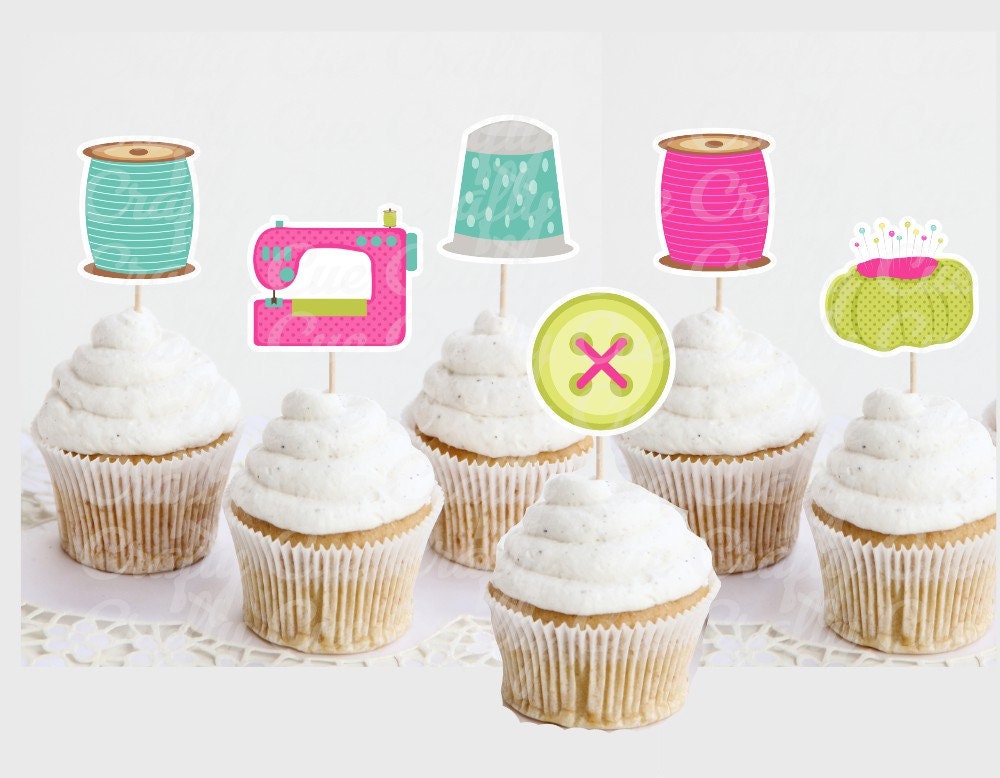Sewing Cupcake Toppers, Sewing Party Cake Toppers, Sewing Party Decorations, Sewing Party