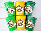 MONKEY PARTY CUPS Monkey Baby Shower Cups Monkey Party Favors Safari Jungle Party Cups Safari Monkey Birthday Cups Monkey Party Decorations