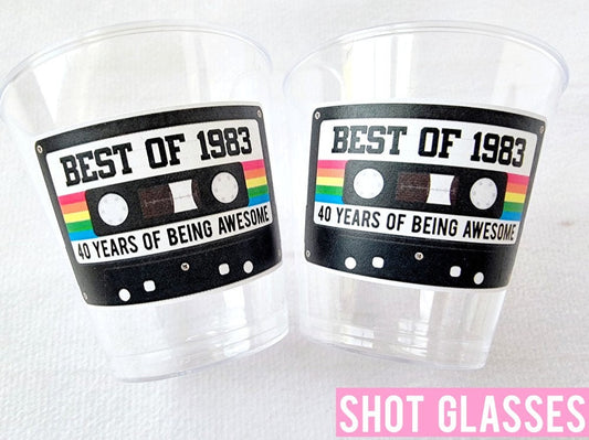 40TH BIRTHDAY Plastic Shot Glasses 1983 Cassette Tape Cups 40TH Party Cups 40THParty Decoration 40TH Party Favors Best of 1983 Vintage 1983