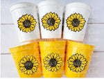 SUNFLOWER PARTY CUPS - Sunflower Birthday Party Cups Sunflower Baby Shower Cups Floral Party Cups Flower Party Cups Sunflower Party Favors