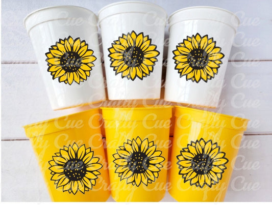 SUNFLOWER PARTY CUPS - Sunflower Birthday Party Cups Sunflower Baby Shower Cups Floral Party Cups Flower Party Cups Sunflower Party Favors