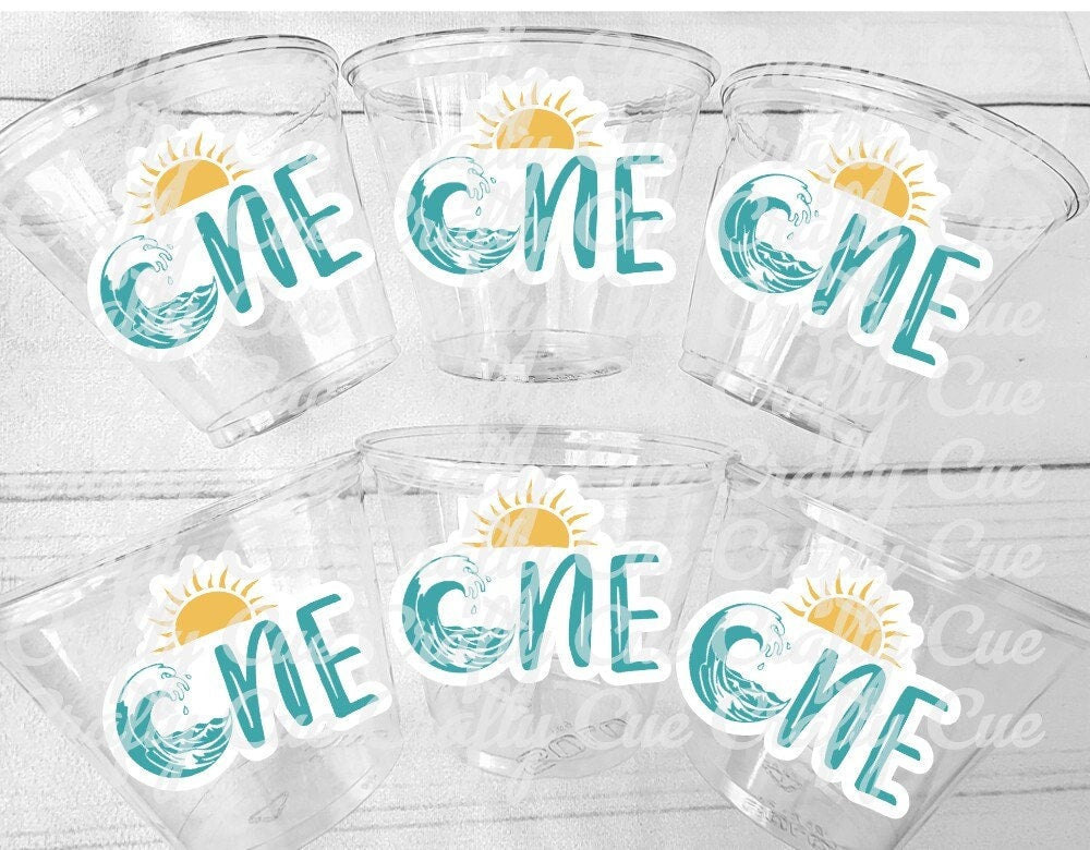 Surf Birthday Cups, The Big One Cups, 1st Birthday Party Cups, Surf Birthday Party Favors, Surfing Party Cups Surfs Up, Surfer, Catch A Wave
