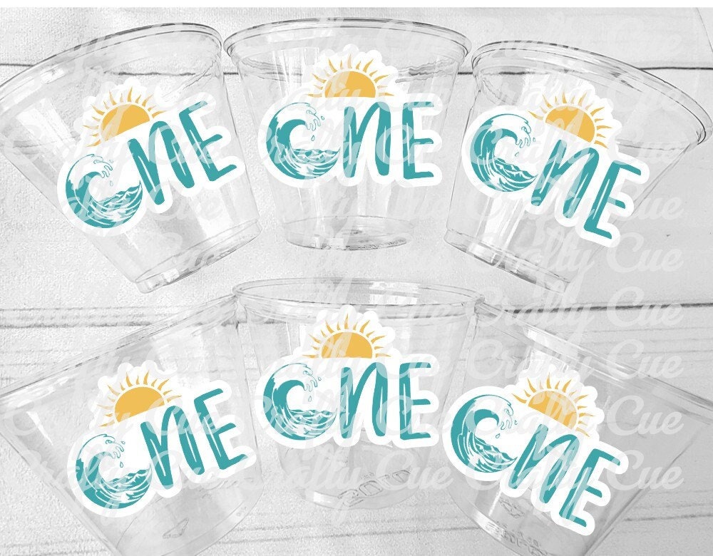 Surf Birthday Cups, The Big One Cups, 1st Birthday Party Cups, Surf Birthday Party Favors, Surfing Party Cups Surfs Up, Surfer, Catch A Wave