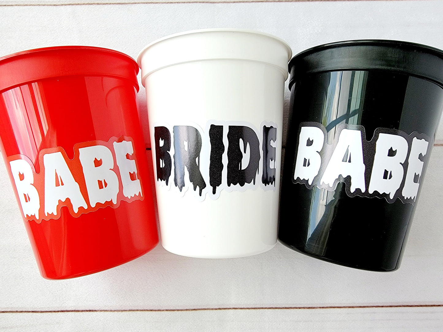 SPOOKY BACHELORETTE CUPS Spooky Bride and Babe Party Cups Halloween Bachelorette Party Cups Black Wedding Cups Bachelorette Party Favors