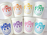 COWGIRL Happy FACE Cups Cowgirl Cups Cowgirl Party Favor Cowgirl Bachelorette Party Cowgirl Birthday Rodeo Party Cow Print Hat Cups Disco