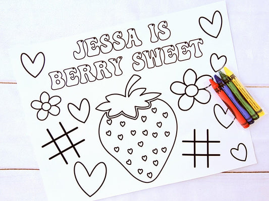 Strawberry Birthday Coloring Page, Berry Sweet Coloring Page, 1st Birthday Coloring Page, Strawberry Birthday Party Favors, Strawberry Party