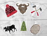 Lumberjack Party Cups Lumberjack First Birthday Lumberjack Party Favors Woodland Party Cups Clipart Red Flannel Cups Lumberjack Decorations