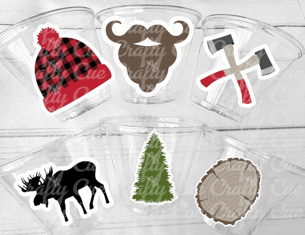 Lumberjack Party Cups Lumberjack First Birthday Lumberjack Party Favors Woodland Party Cups Clipart Red Flannel Cups Lumberjack Decorations