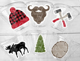 Lumberjack Party Cups Lumberjack First Birthday Lumberjack Party Favors Woodland Party Cups Clipart Red Flannel Cups Lumberjack Decorations