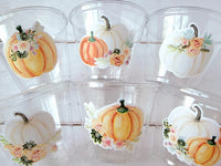 FALL PUMPKIN PARTY Cups - Little Pumpkin Cups Fall Baby Shower Cups Pink Pumpkin Fall Baby shower White Pumpkin Party Cups Party Favors