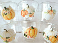 FALL PUMPKIN PARTY Cups - Little Pumpkin Cups Fall Baby Shower Cups Pink Pumpkin Fall Baby shower White Pumpkin Party Cups Party Favors