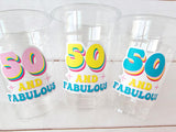 50th PARTY CUPS - 50 and Fabulous 50th Birthday Party 50th Birthday Favors 50th Party Cups 50th Party Decorations 1973 Birthday Party Cups