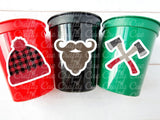 Lumberjack Party Cups Lumberjack First Birthday Lumberjack Party Favors Woodland Party Cups Clipart Red Flannel Cups Lumberjack Decorations