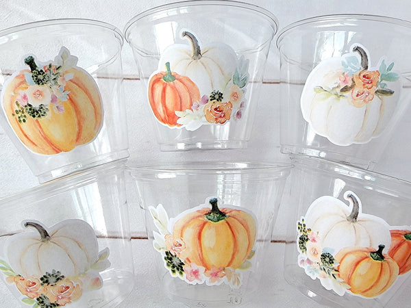 FALL PUMPKIN PARTY Cups - Little Pumpkin Cups Fall Baby Shower Cups Pink Pumpkin Fall Baby shower White Pumpkin Party Cups Party Favors