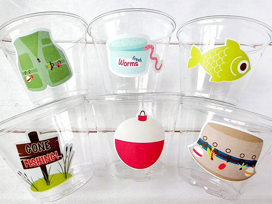 FISHING PARTY CUPS - Fishing Birthday Fishing First Birthday Party The Big One Fishing Bobber Decorations Gone Fishing Party Fish Bait Cups