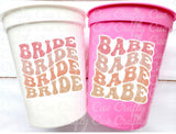 BRIDE AND BABE Party Cups Retro Bachelorette Party Cups Pink Bachelorette Cup Wedding Cup Bachelorette Party Favors Bride Babe Wedding Gift