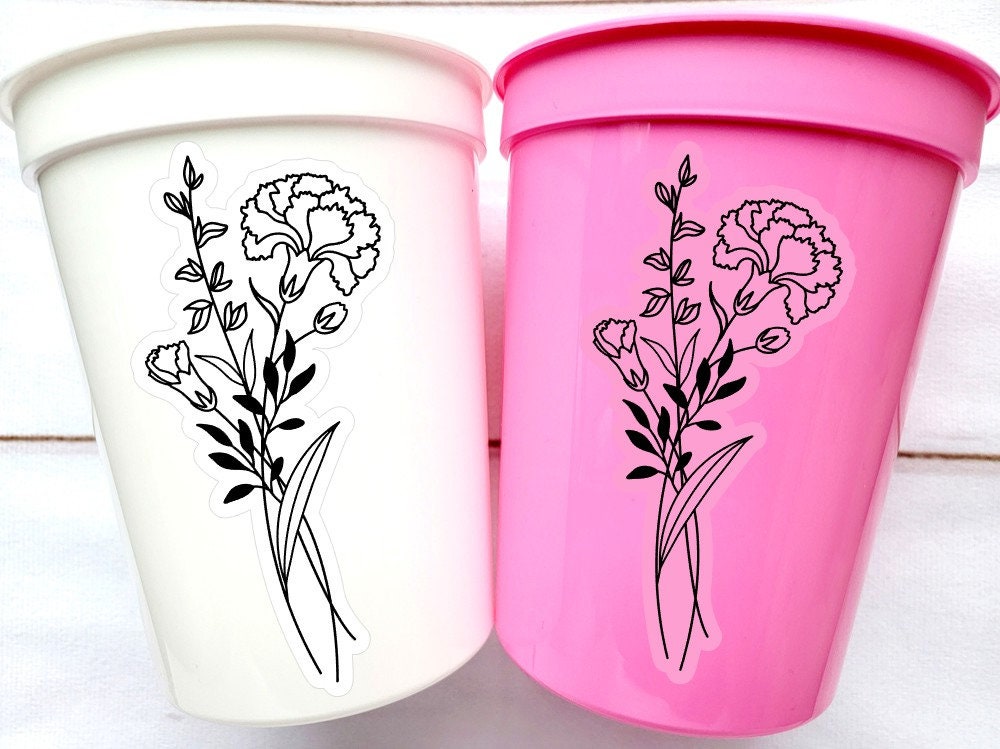 Personalized Birth Flower Cups With Name, Personalized Birth Flower Plastic Cups, Gifts for Her Flower Party Favors Bridesmaid Proposal Cups