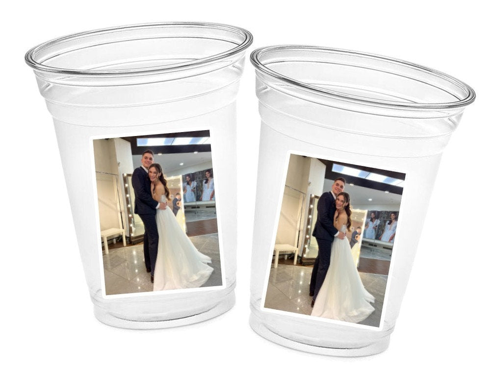 Custom Wedding Cups Custom Plastic Cups Personalized Wedding Cups Custom Engagement Cups Wedding Photo Cups Engagement Party Cups Favors