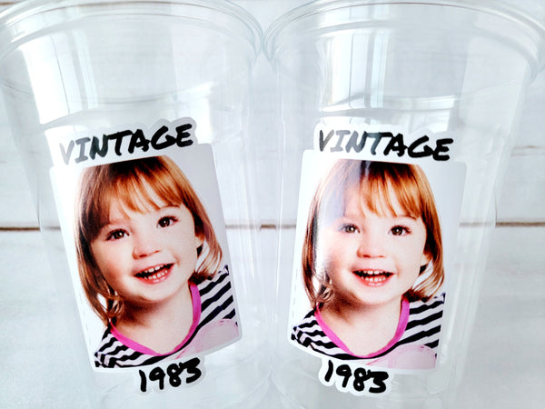Custom Plastic Cups with Picture 1983 Personalized Cups 40th Birthday Cups Favors Vintage 40th Cups 1983 Custom Face Party Cups Decorations