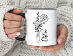 Personalized Birth Flower Coffee Cup With Name, Personalized Birth Flower Mug, Gift for Her, Bridesmaid Proposal Gift, Party Favor Gift Mug