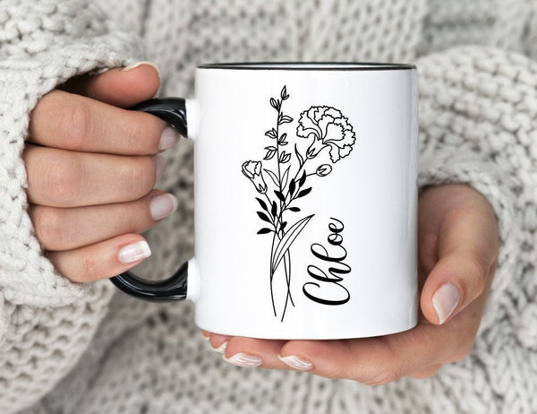 Personalized Birth Flower Coffee Cup With Name, Personalized Birth Flower Mug, Gift for Her, Bridesmaid Proposal Gift, Party Favor Gift Mug