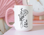 Personalized Birth Flower Coffee Cup With Name, Personalized Birth Flower Mug, Gift for Her, Bridesmaid Proposal Gift, Party Favor Gift Mug