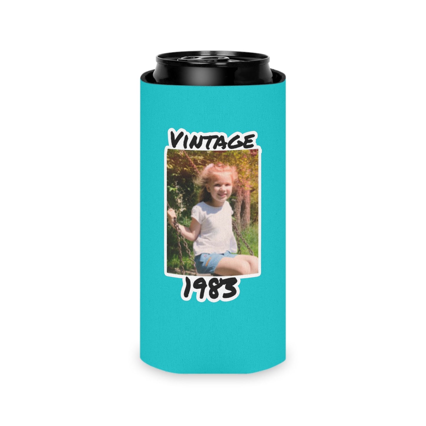 Personalized Can Cooler, 1983 Can Cooler, Custom Picture Can Cooler, Bachelorette Party Favors, Custom Birthday Favor, 40th Favors, Slim Can