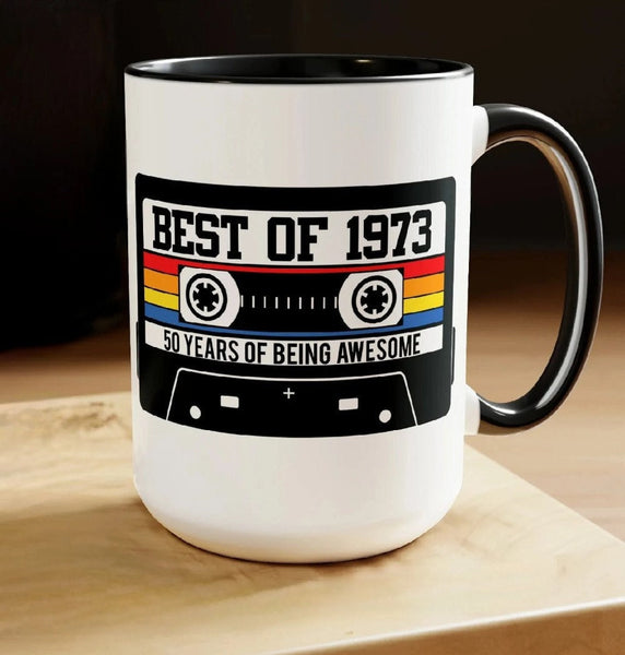 50th BIRTHDAY MUG 50th Party Decorations 50th Party Favors 50th Birthday Gift Cassette Tape Mug Best of 1973 Birthday Vintage 1973 - 15oz
