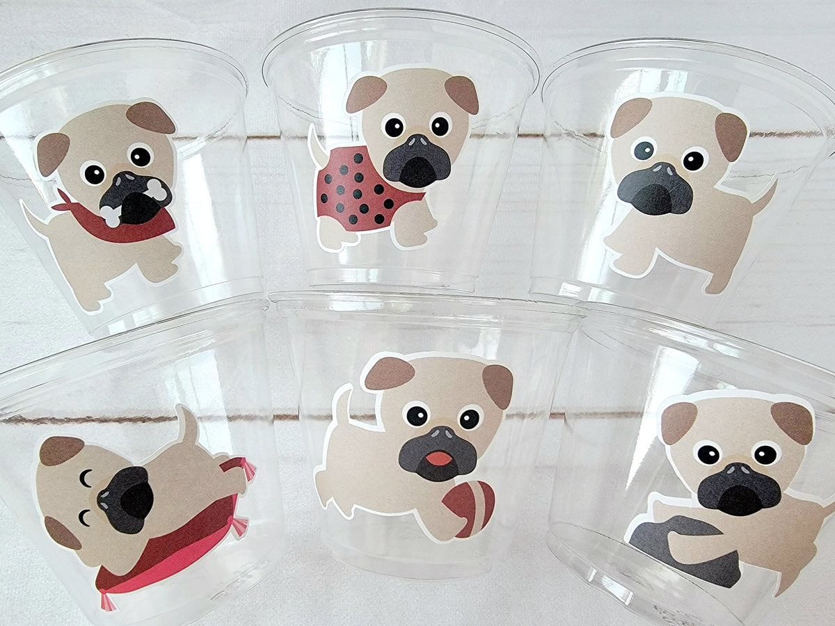 PUG PARTY Cups - Pug Cups Pug Birthday Cups Pug Dog Party Cups Puppy Party Cups Dog Birthday Party Puppy Party Decorations Dog Party Favors