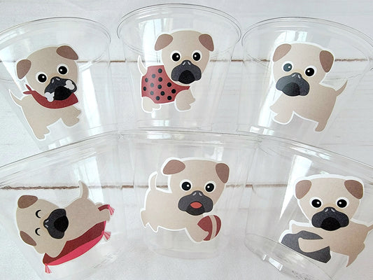 PUG PARTY Cups - Pug Cups Pug Birthday Cups Pug Dog Party Cups Puppy Party Cups Dog Birthday Party Puppy Party Decorations Dog Party Favors