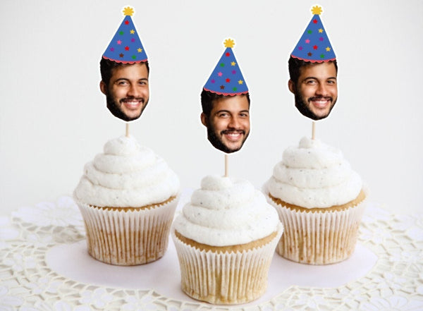 Photo Cupcake Toppers, Face Cupcake Toppers, Face On A Stick Cupake Toppers, Picture Cupcake Toppers, Face with Hat Cupcake Toppers, Funny