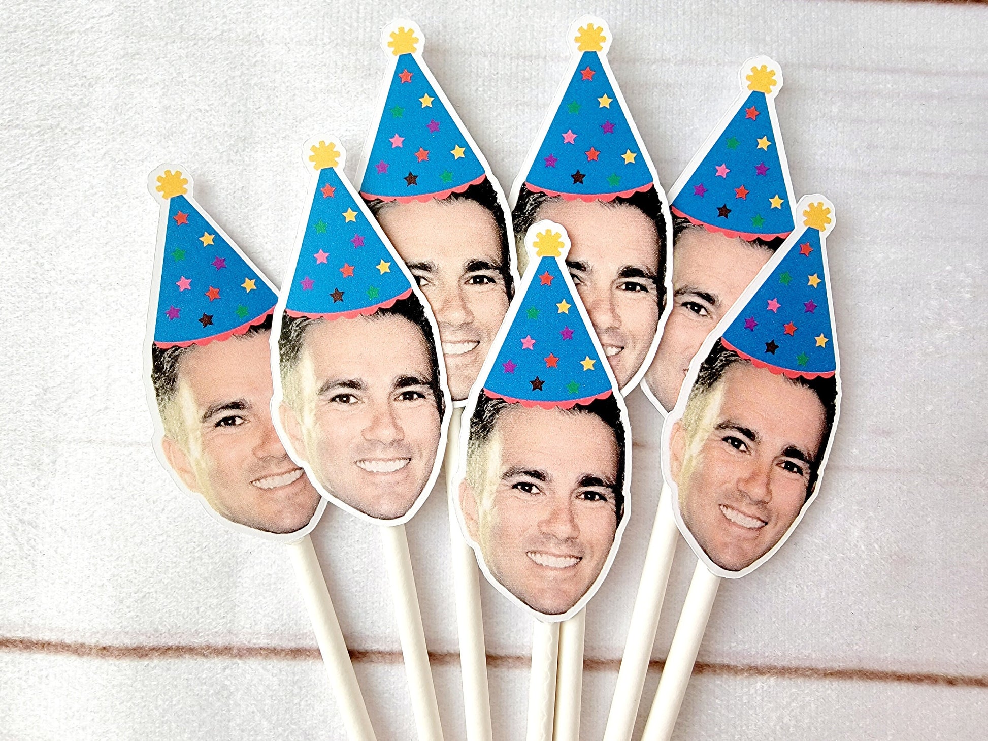 Photo Cupcake Toppers, Face Cupcake Toppers, Face On A Stick Cupake Toppers, Picture Cupcake Toppers, Face with Hat Cupcake Toppers, Funny