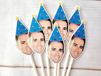 Photo Cupcake Toppers, Face Cupcake Toppers, Face On A Stick Cupake Toppers, Picture Cupcake Toppers, Face with Hat Cupcake Toppers, Funny
