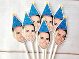 Photo Cupcake Toppers, Face Cupcake Toppers, Face On A Stick Cupake Toppers, Picture Cupcake Toppers, Face with Hat Cupcake Toppers, Funny