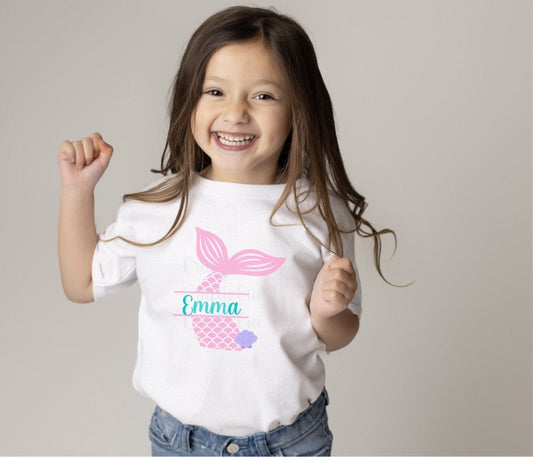 Custom Mermaid Birthday Shirt with Name, Under the Sea Shirt, Custom Mermaid Shirt, Mermaid Tail Birthday Shirt, Mermaid Birthday Shirt Top