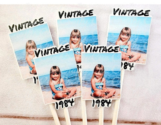 Custom Birthday Cupcake Toppers, Personalized Birthday Cupcake Toppers, Vintage 30th 40th, 50th, Birthday Decorations, Photo Cupcake Toppers