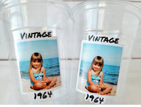 Custom Plastic Party Cups Personalized Party Cups Personalized 60th Birthday Cups Vintage 60th Cups 1964 Custom Face Party Cups Decorations
